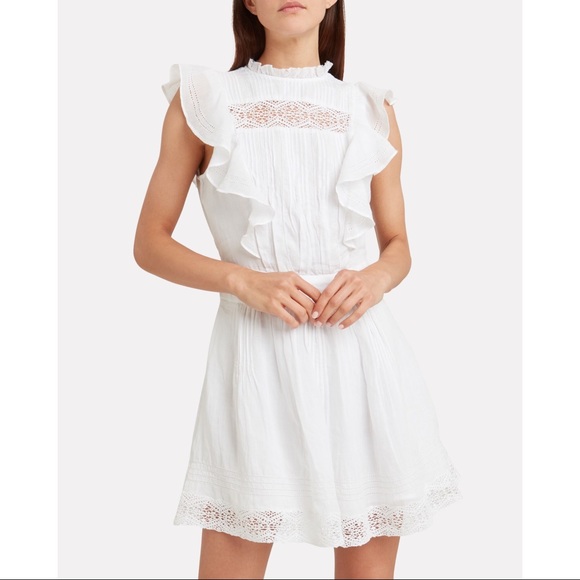 FRAME Pin-tuck Ruffle Crochet Lace Voile Dress S - Picture 6 of 15